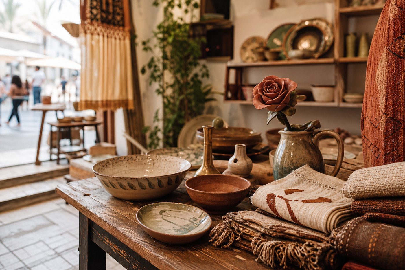 Handmade ceramics and textiles displayed in the Craft TelAviv shop